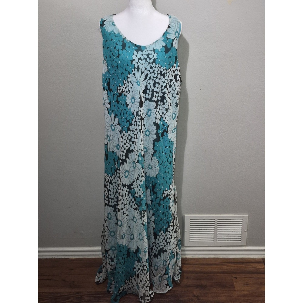 Mlle Gabrielle Maxi Shift  Dress Women's Sz 20W‎ floral Turquoise Lined Chic